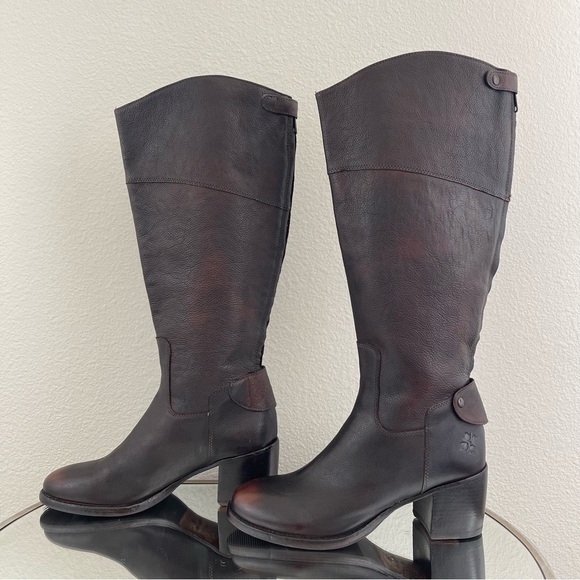 PATRICIA NASH Dark Brown Red Leather Loretta Tall Knee High Riding Heeled Boots - Picture 13 of 16